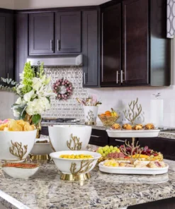 Inspire Me! Home Decor White Ceramic Bowl With Gold Textured Details (2 Sizes)