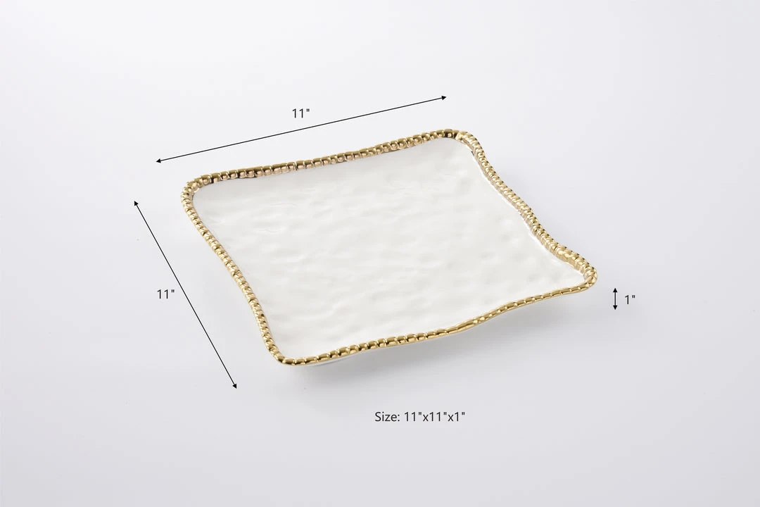 Inspire Me! Home Decor Gold And White Beaded Square Platter