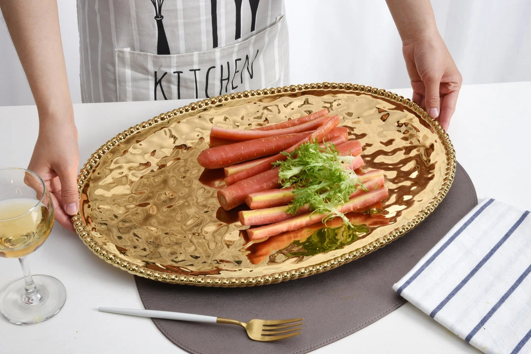 Inspire Me! Home Decor Gold Oval Beaded Platter