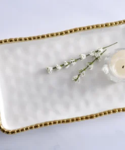 Inspire Me! Home Decor White & Gold Beaded Vanity Collection (3 Items) Each Sold Individually