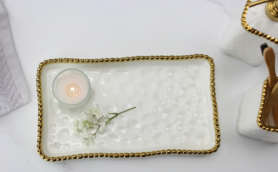 Inspire Me! Home Decor White & Gold Beaded Vanity Collection (3 Items) Each Sold Individually