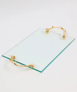 Inspire Me! Home Decor Large Rectangular Glass Tray With Cherry Blossom Details