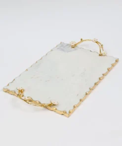 Inspire Me! Home Decor Large Rectangular Marble Tray With Cherry Blossom Details