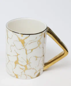 Inspire Me! Home Decor Gold & White Ceramic Mug With Marbled Design And Angled Gold Handle