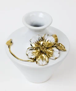 Inspire Me! Home Decor White Ceramic Vase With Stunning Gold & White Floral Detail