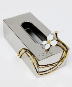 Inspire Me! Home Decor Silver Tissue Box Cover With White Jeweled Flower Details