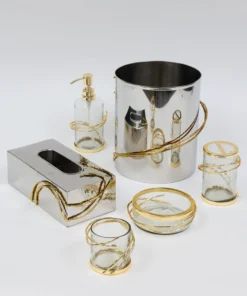 Inspire Me! Home Decor Silver & Gold Bathroom Set With Gold Vine Detail (5 Piece)