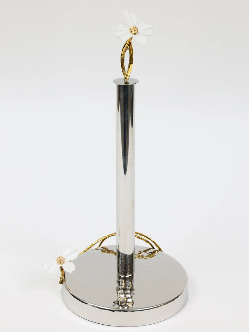 Inspire Me! Home Decor Gold Paper Towel Holder With White Jeweled Flower Details