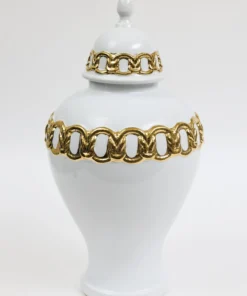 Inspire Me! Home Decor White Ceramic Ginger Jar With Stunning Gold Chain Details (3 Sizes)