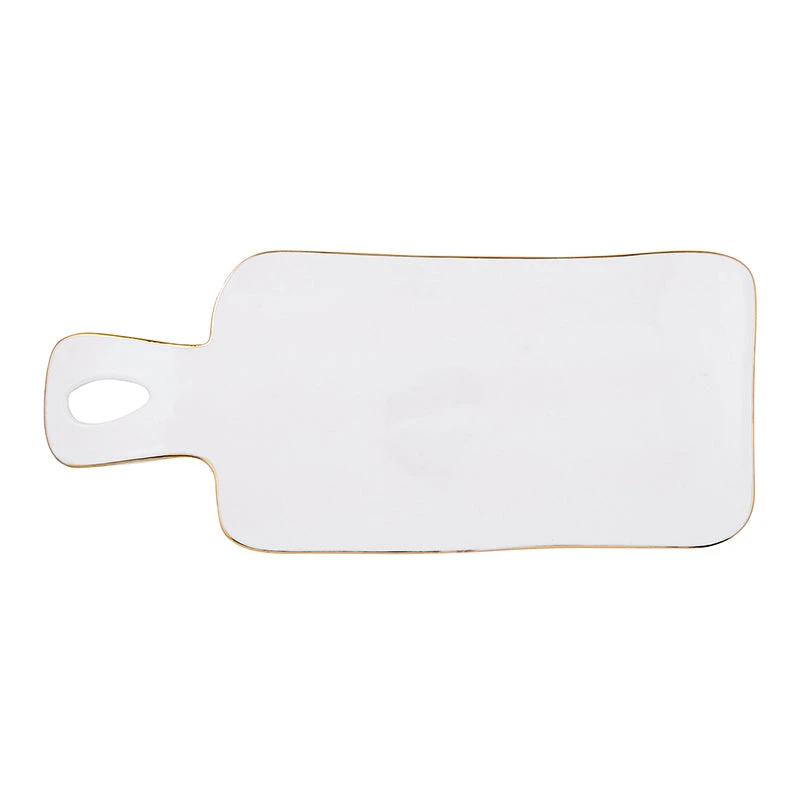 Inspire Me! Home Decor White Ceramic Rectangle Tray W/ Gold Trim KITCHEN