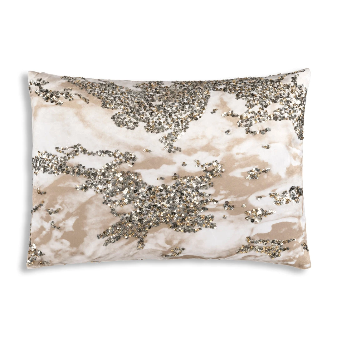 Cloud9d Amal - Ivory/Beige Pillow W/ Gold And Silver Print - 20" X 14"