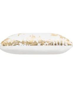 Cloud9d Asra - Oblong White Velvet Pillow W/ Quilting And Shiny Gold Foil Print - 20" X 14"