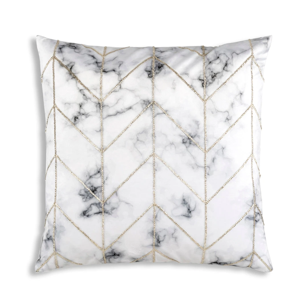 Cloud9d Keva - Digital Print Velvet Square Pillow W/ Hand Beaded Silver Crystal Beads - 22" X 22"