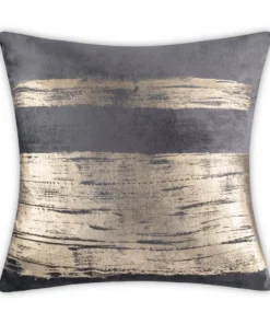 Cloud9d PILLOWS, RUGS, & THROWS Leyla - Charcoal Velvet Pillow W/ Hand Painted Gold Brushstrokes - 20