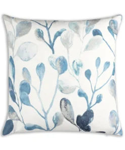 Cloud9d Ella - Digital Outdoor Printed Fabric Pillow In Blue W/ Rose Gold Metallic Print - 18" X 18" PILLOWS, RUGS, & THROWS