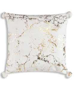 Cloud9d Rami - Faux Fur Pillow W/ Gold Printing And Pom Pom Trim - 20" X 20"
