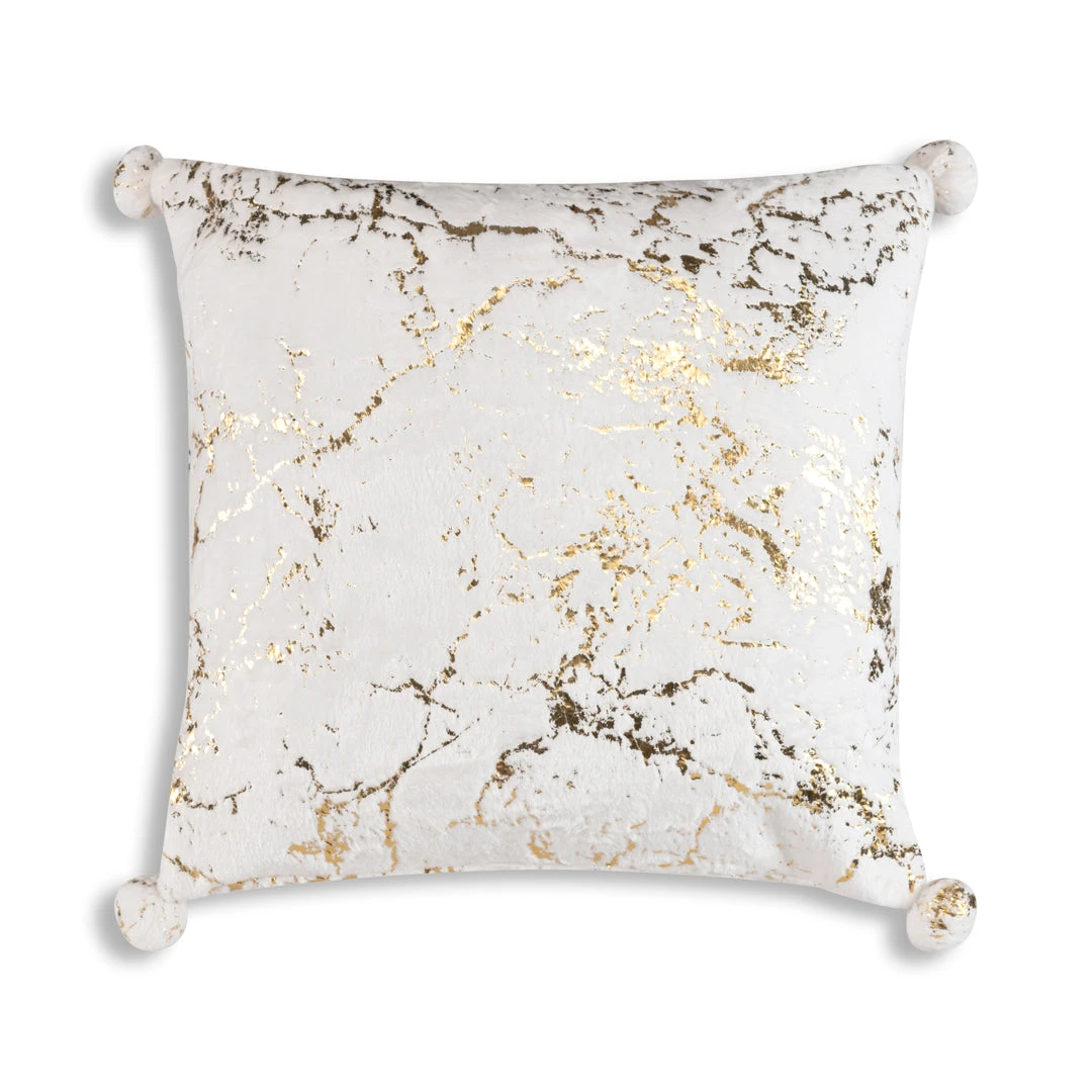Cloud9d Rami - Faux Fur Pillow W/ Gold Printing And Pom Pom Trim - 20" X 20"