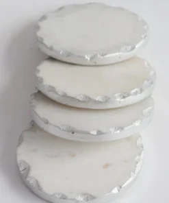 Inspire Me! Home Decor Marble Coasters W/ Silver Hammered Edge
