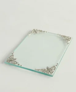 Inspire Me! Home Decor Glass Tray W/ Silver Corner Details And Swarovski Crystals