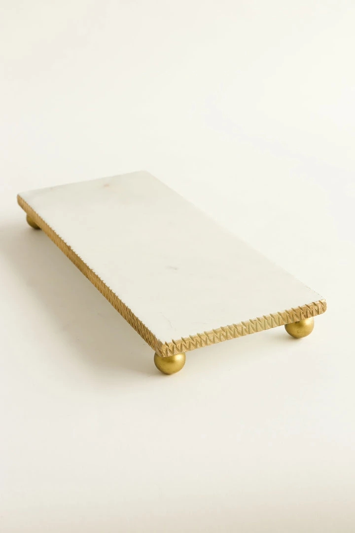 Inspire Me! Home Decor White Marble Tray W/ Gold Textured Edge (2 Size)