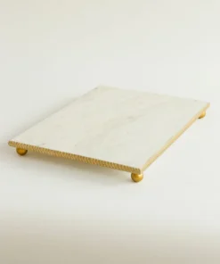 Inspire Me! Home Decor White Marble Tray W/ Gold Textured Edge (2 Size)