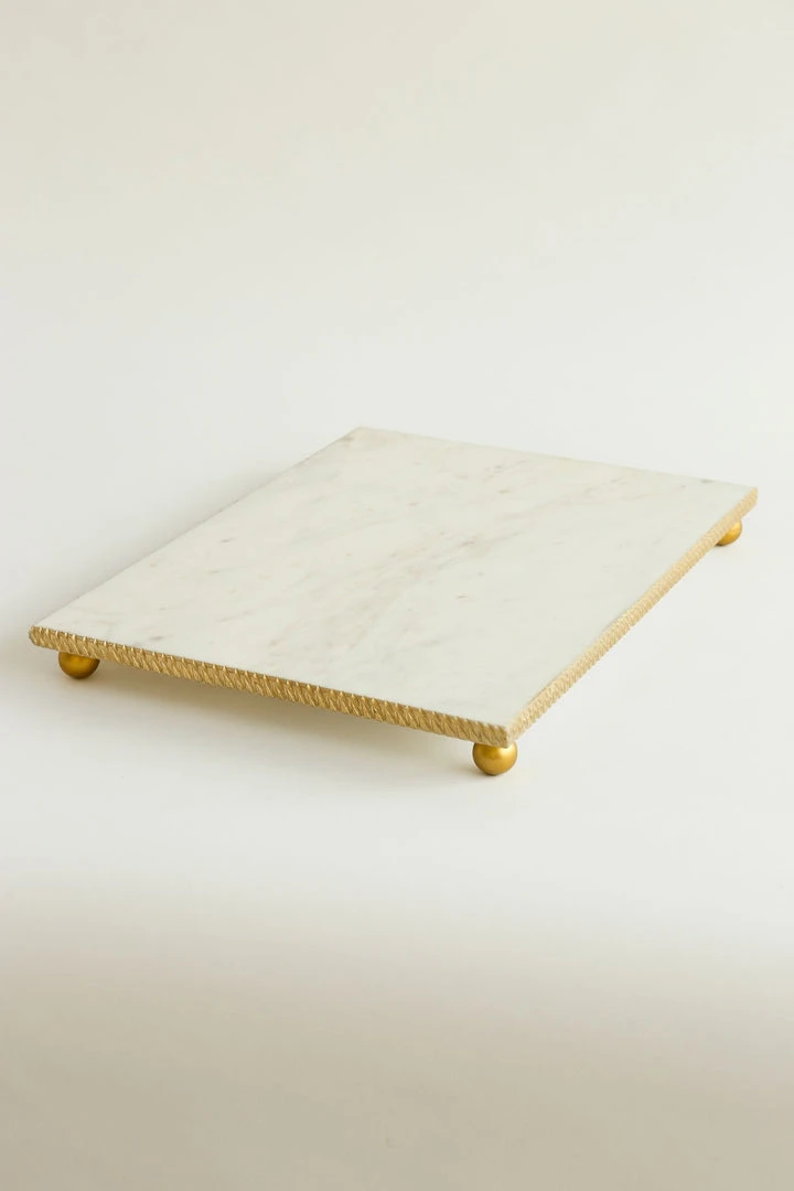 Inspire Me! Home Decor White Marble Tray W/ Gold Textured Edge (2 Size)