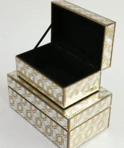 Inspire Me! Home Decor Mirror Glass Gold Abstract Pattern Boxes (Set Of 2)