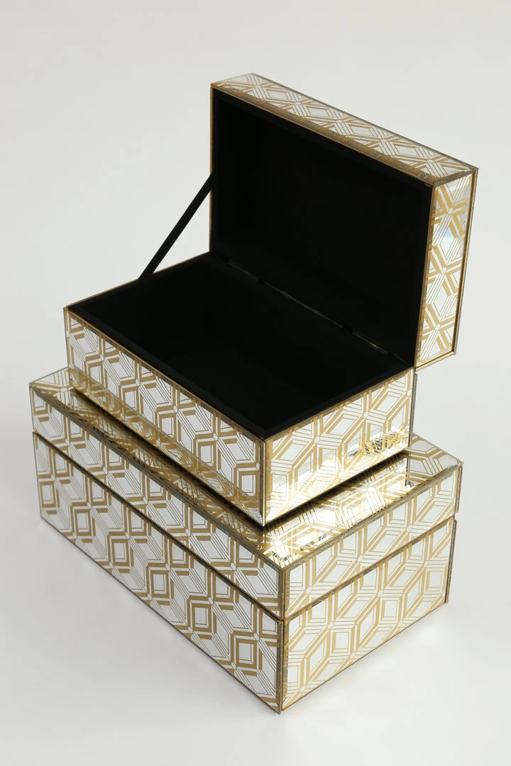 Inspire Me! Home Decor Mirror Glass Gold Abstract Pattern Boxes (Set Of 2)