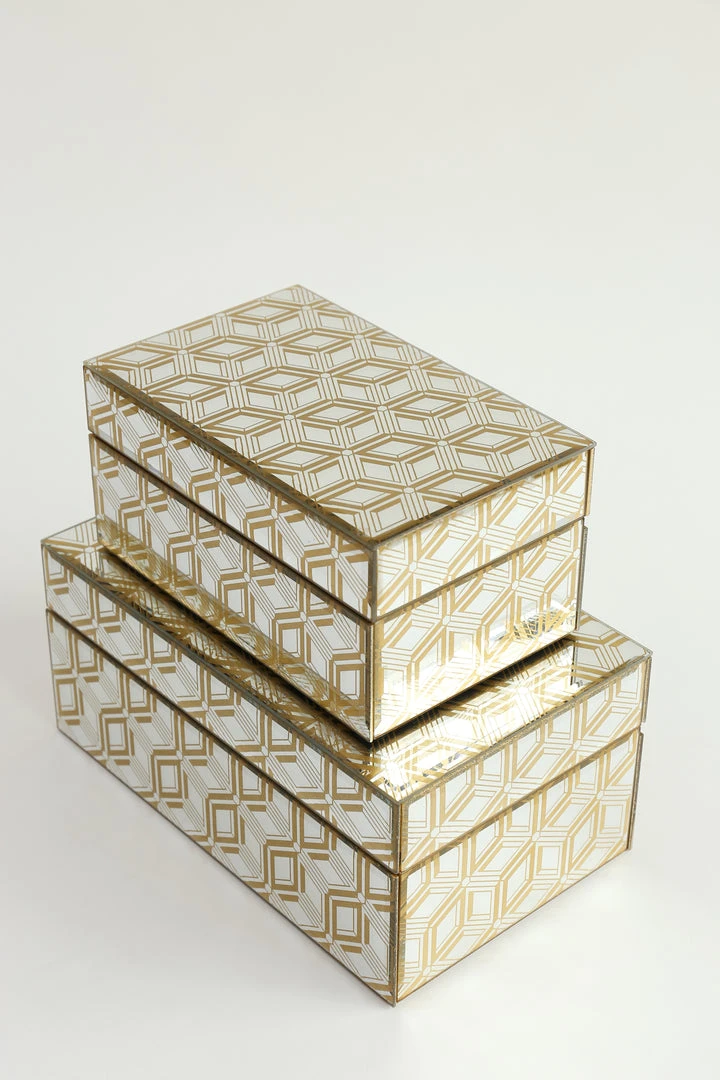 Inspire Me! Home Decor Mirror Glass Gold Abstract Pattern Boxes (Set Of 2)