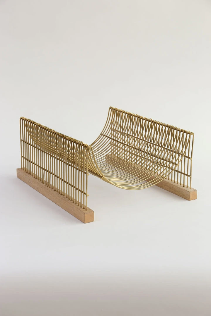 Inspire Me! Home Decor Gold Metal And Mango Wood Dish Drying Rack