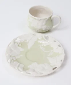 Inspire Me! Home Decor KITCHEN Set Of 2 Butterfly Tea Cup & Saucers