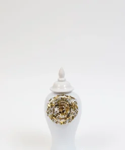 Inspire Me! Home Decor White Ginger Jar With Large Gold Flower Detail (3 Sizes)