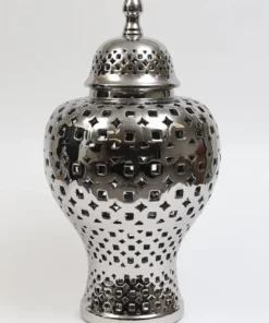 Inspire Me! Home Decor Silver Pierced Patterned Ginger Jar Pierced (2 Sizes)