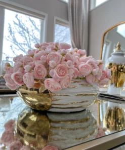 Inspire Me! Home Decor White And Gold Textured Ceramic Bowl