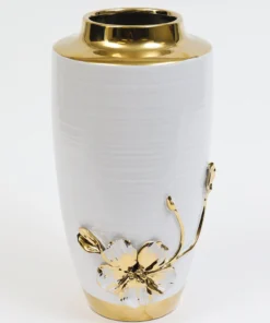 Inspire Me! Home Decor White & Gold Vase With White Floral Design