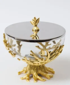 Inspire Me! Home Decor Glass Bowl On Gold Metal Branch Base With Lid