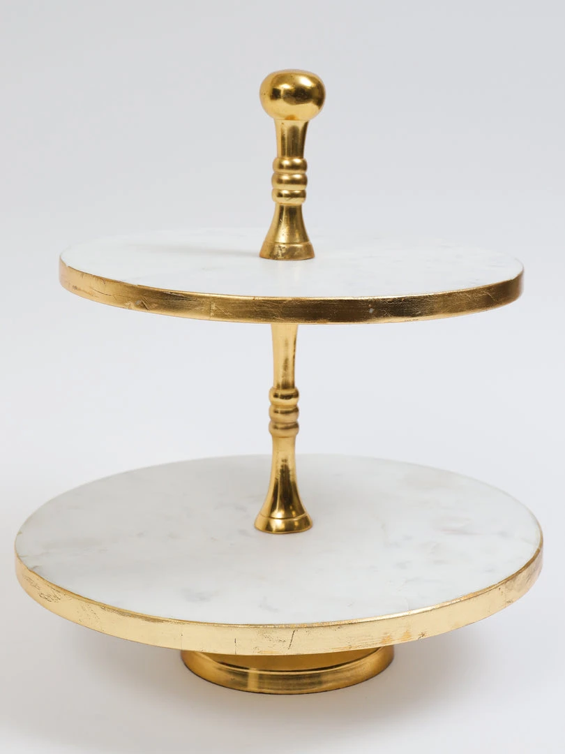 Inspire Me! Home Decor Marble Two Tier Cake Stand With Gold Detail