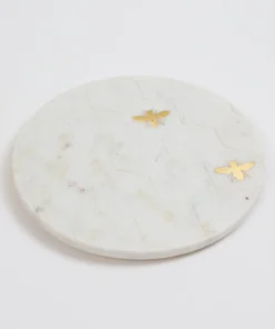Inspire Me! Home Decor Round Marble Platter With Gold Bees