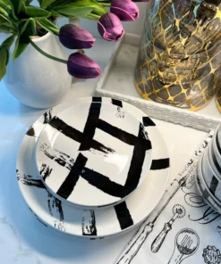 Inspire Me! Home Decor 12 Piece Black Brush Stroke Dinnerware Set KITCHEN