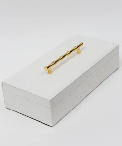 Inspire Me! Home Decor White Faux Leather Lidded Box With Gold Handle