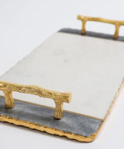 Inspire Me! Home Decor White & Black Rectangle Tray With Gold Handles & Edges