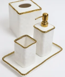 Inspire Me! Home Decor White & Gold Beaded Vanity Collection (3 Items) Each Sold Individually