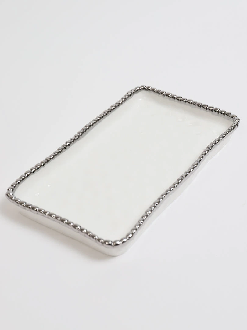 Inspire Me! Home Decor White & Silver Beaded Vanity Collection (3 Items) Each Sold Indiviually