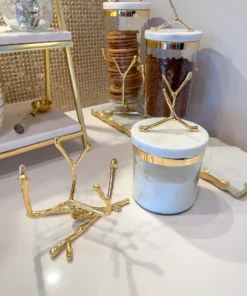 Inspire Me! Home Decor Glass Canister On Gold Twig Base With Marble Lid (3 Sizes)