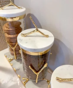 Inspire Me! Home Decor Glass Canister On Gold Twig Base With Marble Lid (3 Sizes)