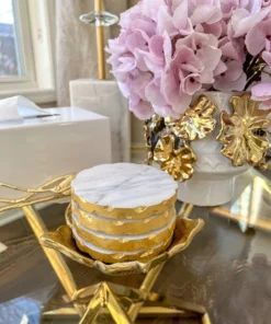 Inspire Me! Home Decor Circle Marble Coasters With Gold Edge