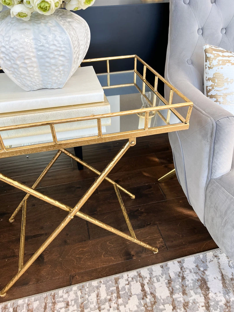 Inspire Me! Home Decor Gold Tray Side Table With Mirrored Top