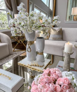 Inspire Me! Home Decor White Ceramic Vase With Elegant Gold Details (2 Sizes)