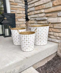 Inspire Me! Home Decor Indoor/Outdoor Gold And White Etched Planters (3 Sizes)