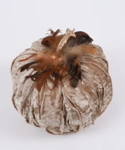 Inspire Me! Home Decor Beige Velvet Feather Pumpkins (3 Sizes) SEASONAL